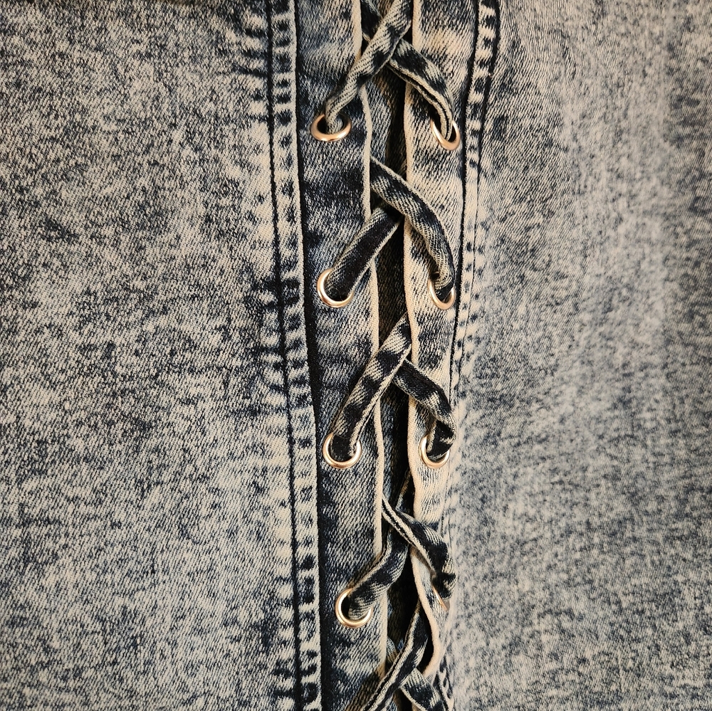 Denim Tie-front Mini Dress - Picture 2 of 3